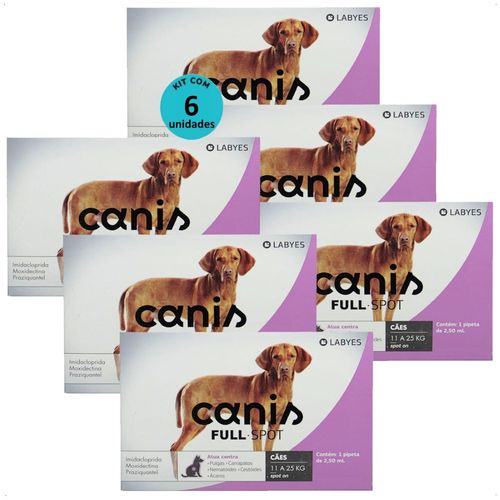 ANTIPULGAS E VERMIFUGO CANIS FULLSPOT CÃES DE 11 A 25KG KIT COM 6 ANTIPULGAS E VERMIFUGO CANIS FULLSPOT CÃES DE 11 A 25KG 2,50ML KIT COM 6