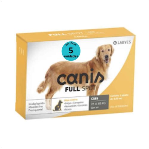 ANTIPULGAS E VERMIFUGO CANIS FULLSPOT CÃES DE 26 A 40KG KIT COM 5 ANTIPULGAS E VERMIFUGO CANIS FULLSPOT CÃES DE 26 A 40KG 4,00ML KIT COM 5