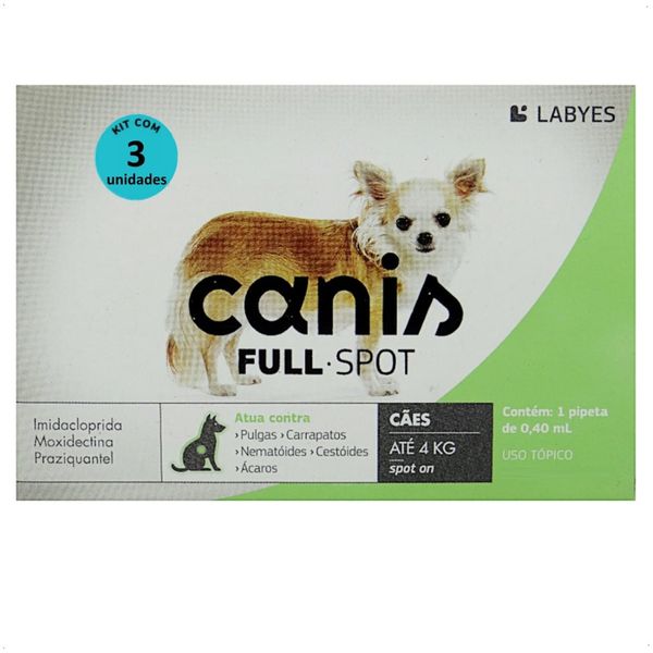 ANTIPULGAS E VERMIFUGO CANIS FULLSPOT CÃES ATÉ 4KG KIT COM 3