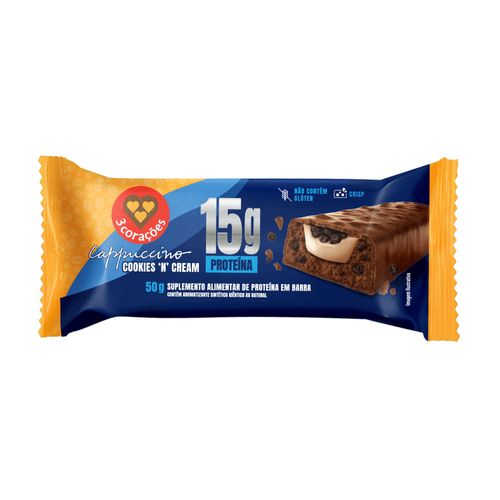 Barra de Proteína Cookies’n Cream 3 Corações 50g