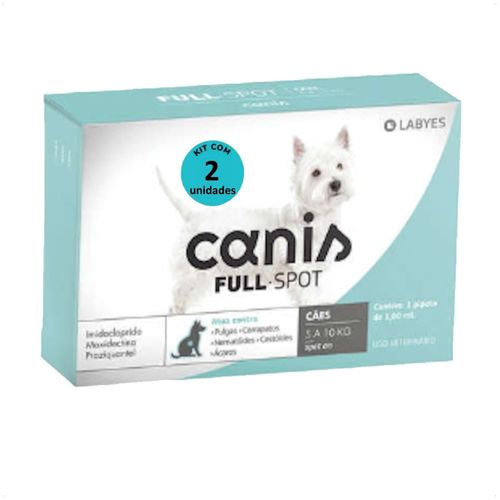 ANTIPULGAS E VERMIFUGO CANIS FULLSPOT CÃES DE 5 A 10KG KIT COM 2 ANTIPULGAS E VERMIFUGO CANIS FULLSPOT CÃES DE 5 A 10KG 1,00ML KIT COM 2