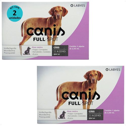 ANTIPULGAS E VERMIFUGO CANIS FULLSPOT CÃES DE 11 A 25KG KIT COM 2 ANTIPULGAS E VERMIFUGO CANIS FULLSPOT CÃES DE 11 A 25KG 2,50ML KIT COM 2