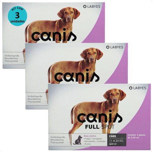 ANTIPULGAS E VERMIFUGO CANIS FULLSPOT CÃES DE 11 A 25KG KIT COM 3 ANTIPULGAS E VERMIFUGO CANIS FULLSPOT CÃES DE 11 A 25KG 2,50ML KIT COM 3