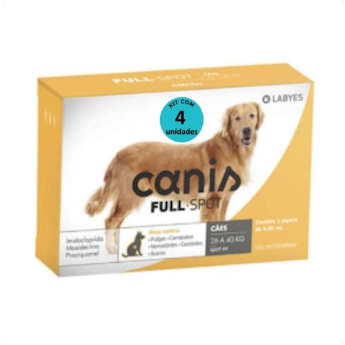 ANTIPULGAS E VERMIFUGO CANIS FULLSPOT CÃES DE 26 A 40KG KIT COM 4 ANTIPULGAS E VERMIFUGO CANIS FULLSPOT CÃES DE 26 A 40KG 4,00ML KIT COM 4