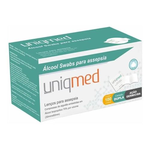Álcool Swabs para Assepsia Uniqmed Caixa c/ 100 Unidades 100 Unidades