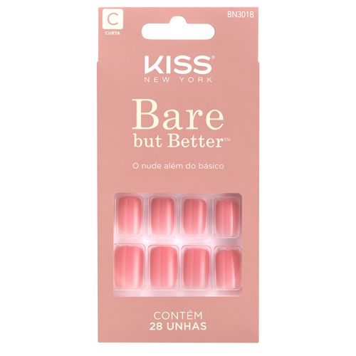 Unha Postiça Sem Cola Bare But Better So Natural - Kiss New York Rosa