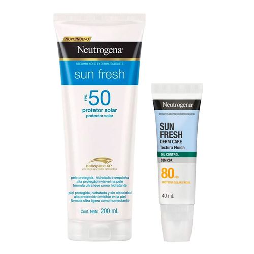 Kit-Neutrogena-Protetor-Solar-Sun-Fresh-FPS-50-200ml-Protetor-Solar-Facial-Derm-Care-FPS-80-40ml-Fluido