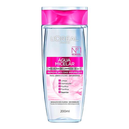 Kit Água Micelar L'Oréal Paris 5 em 1 200ml + Protetor Solar Efeito Make-Up com Cor 6.0 FPS 70 Solar Expertise 30g
