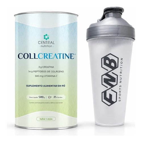Collcreatine Central Nutrition 500gr + Coqueteleira Top Limão