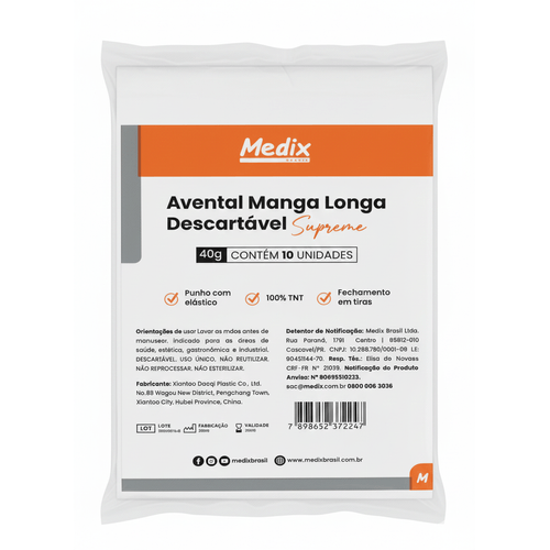 AVENTAL MANGA LONGA 40GR MEDIX 10UN