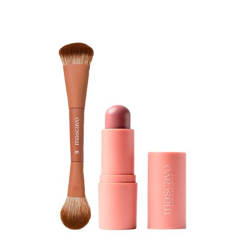 Kit Mascavo Pro Series Pincel de Maquiagem Duplo para Rosto + Flush Blush Bastão Oak 6g Kit