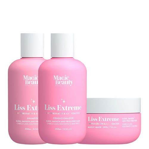 Kit Magic Beauty Liss Extreme - Shampoo 250ml + Condicionador 250ml + Máscara 200g Kit Kit Magic Beauty Liss Extreme - Shampoo 250ml + Condicionador 250ml + Máscara 200g Kit