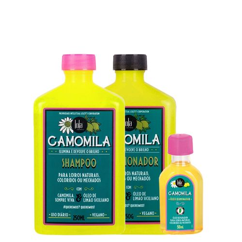 Kit Lola Cosmetics Camomila - Shampoo 250ml + Condicionador 250g + Óleo Capilar Iluminador 50ml Kit