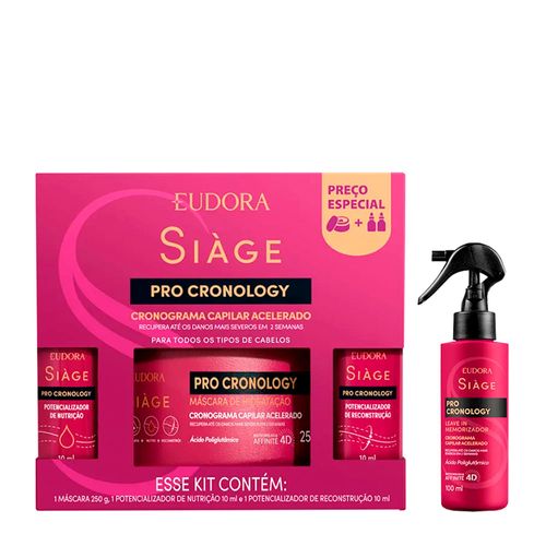 Kit Eudora Siàge Pro Cronology Cronograma Capilar Acelerado - 3 Produtos + Leave-In 100ml Kit