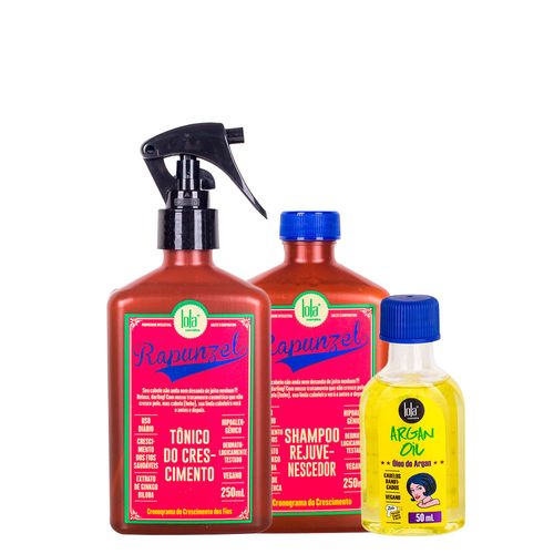 Kit Lola From Rio - Leave-In Argan Oil 50ml + Shampoo Rapunzel 250ml + Tônico Rapunzel 250ml Kit
