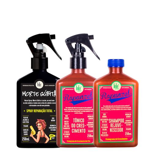 Kit Lola From Rio - Leave-In Morte Súbita 250ml + Shampoo Rapunzel 250ml + Tônico Rapunzel 250ml Kit