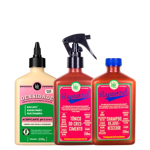 Kit Lola From Rio - Acidificante Densidade 250g + Shampoo Rapunzel 250ml + Tônico Rapunzel 250ml Kit