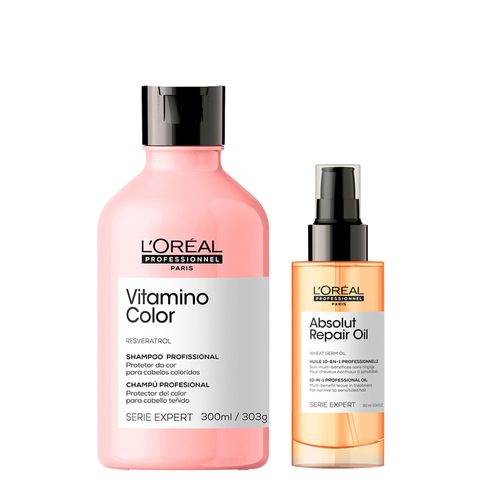 Kit L'Oréal Professionnel Serie Expert Absolut Repair Gold Quinoa Protein 10 In 1 Óleo Capilar 90ml + Serie Expert Vitamino Color Shampoo 300ml Kit