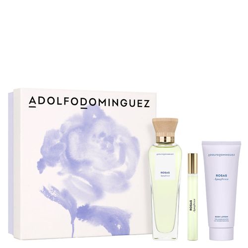 Kit Perfume Adolfo Dominguez Aguafresca Rosas Feminino - Eau de Toilette 120ml + Hidratante Corporal 75ml + Miniatura 10ml Coffret