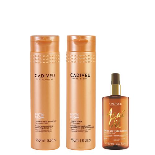 Kit Cadiveu Nutri Glow Shampoo 250ml + Condicionador 250ml + Oil Açaí Óleo 60ml Kit