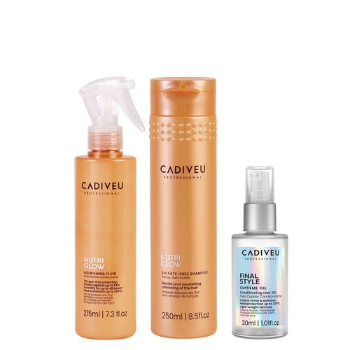 Kit Cadiveu Nutri Glow Shampoo 250ml + Fluído 215ml + Óleo Capilar Final Style Multibenefícios 30ml Kit