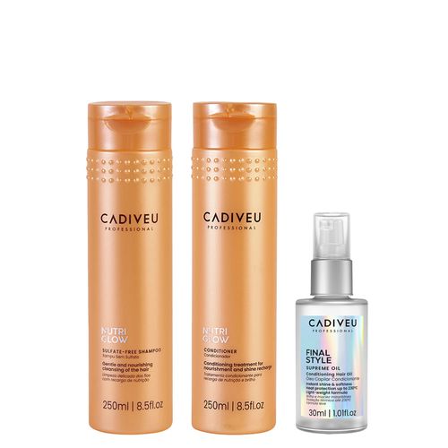 Kit Cadiveu Nutri Glow Shampoo 250ml + Condicionador 250ml + Óleo Capilar Final Style Supreme Oil 30ml Kit