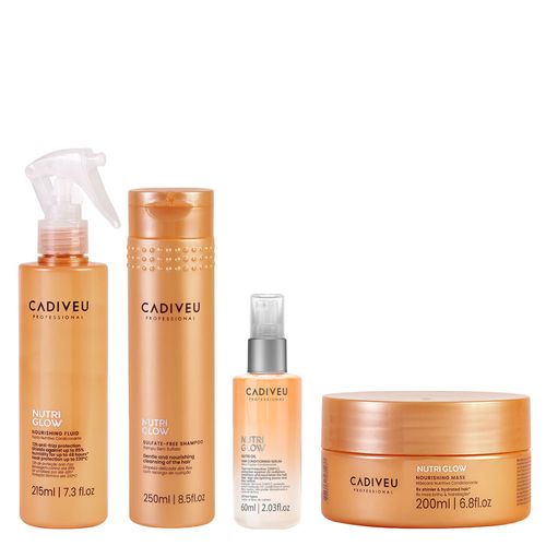 Kit Cadiveu Professional Shampoo Nutri Glow 250ml + Máscara 200ml + Óleo 60ml + Leave-In 215ml Kit