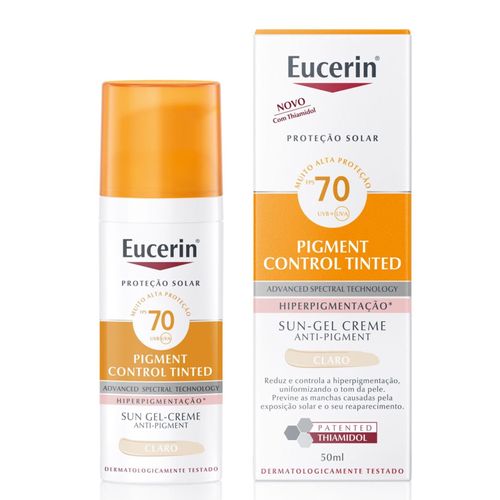 Kit com 3 Unidades de Protetor Solar Facial Eucerin Pigment Control Tinted Claro FPS70 50ml