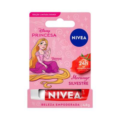 Kit com 3 Unidades de Labial Nivea Morango Rapunzel 4,8G