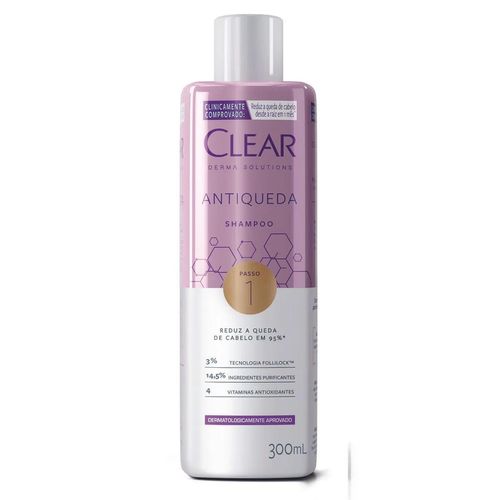 Kit com 3 Unidades de Clear Shampoo Antiqueda Derma Solutions 300ml