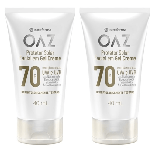 Kit com 2 Unidades de Protetor Solar FPS70 Facial Gel Creme Oaz 40ml