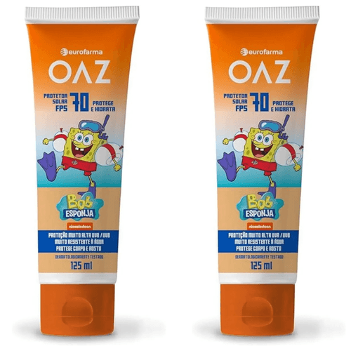 Kit com 2 Unidades de Protetor Solar Infantil Oaz FPS70 Bob Esponja 125ml