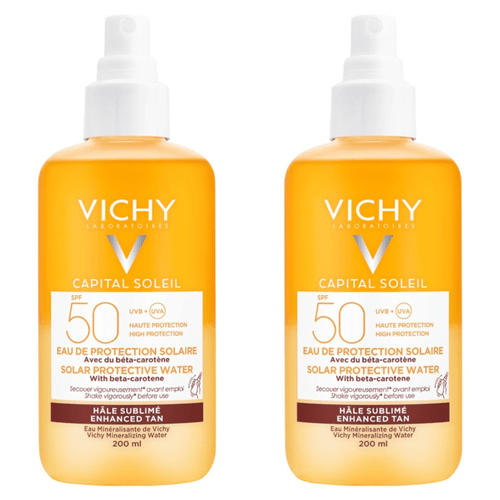Kit com 2 Unidades de Água Solar Protetora Iluminadora Corporal Capital Soleil FPS50 Vichy 200ml