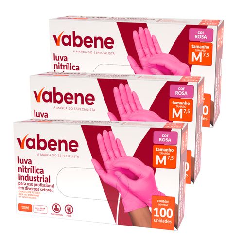Kit de Luva Nitrílica Descartável Profissional Sem Pó Rosa 300 M