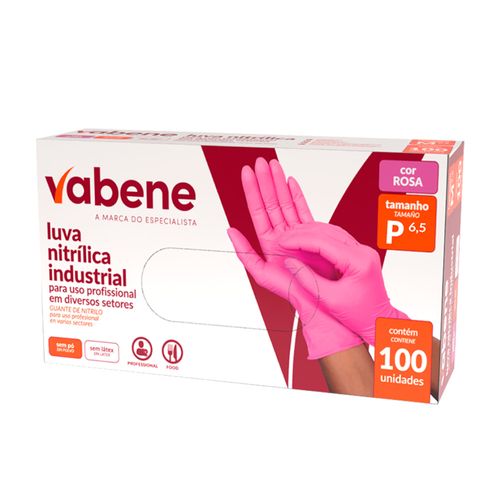 Kit de Luva Nitrílica Descartável Profissional Sem Pó Rosa 100 P