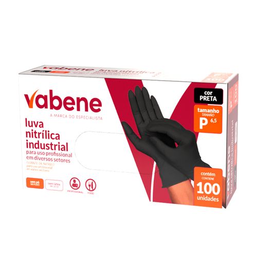 Kit de Luva Nitrílica Descartável Profissional Sem Pó Preto 100 P
