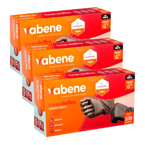 Kit de Luvas de Vinil Descartável Viniflex Sem Pó Preto 300 G