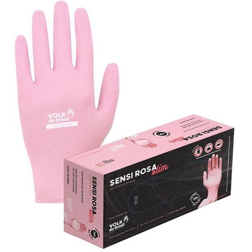 LUVA NITRILICA DESCARTAVEL SENSI ROSA P SEM AMIDO 100un VOLK