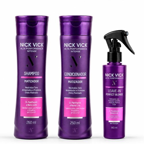 Kit Matizador NICK VICK Alta Performance Intense (Shampoo, Condicionador e Leave in Loiro Perfeito) Kit Matizador NICK VICK Intense (Shampoo, Cond, Leave in )