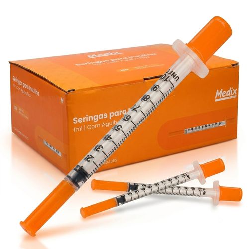 100 SERINGA INSULINA COM AGULHA FIXA 8X0.30 1ML (30G 5/16) UN MEDIX
