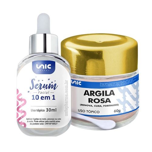 Sérum Facial 10 em 1 30ml + Máscara de Argila Rosa   60g +60 anos + 60 anos +60 anos
