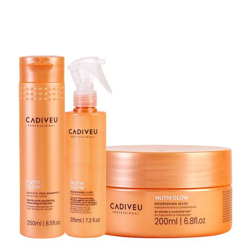 Kit Tratamento 3 Passos Cadiveu Professional Nutri Glow - Shampoo 250ml + Máscara Nutritiva 200ml + Booster Milagroso 215ml Kit