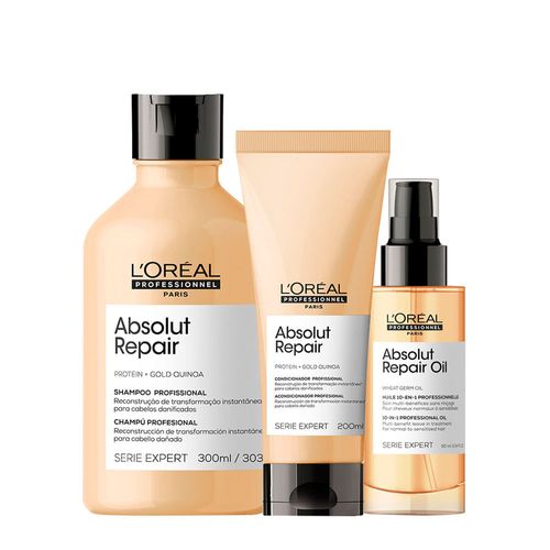 Kit L'Oréal Professionnel Serie Expert Absolut Repair Gold Quinoa - Shampoo 300ml + Condicionador 200ml + Óleo 90ml Kit