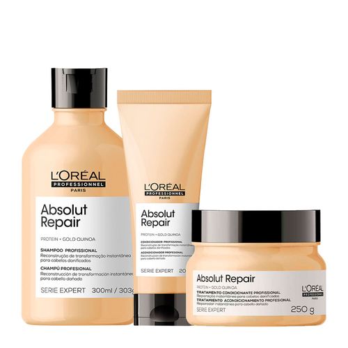 Kit L'Oréal Professionnel Serie Expert Absolut Repair Gold Quinoa - Shampoo 300ml + Condicionador 200ml + Máscara Reparação 250g Kit