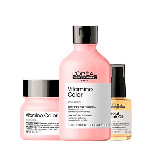 Kit L'Oréal Professionnel Serie Expert Vitamino Color - Shampoo 300ml + Máscara Capilar 250g + Óleo Capilar Absolut Repair 10 In 1 30ml Kit