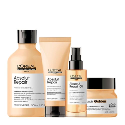 Kit L'Oréal Professionnel Serie Expert Absolut Repair Gold Quinoa - Shampoo 300ml + Condicionador 200ml + Máscara Golden 250g + Óleo 90ml Kit