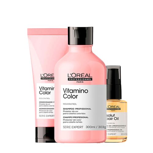 Kit L'Oréal Professionnel Serie Expert Vitamino Color - Shampoo 300ml + Condicionador 200ml + Óleo Capilar Absolut Repair 10 In 1 30ml Kit