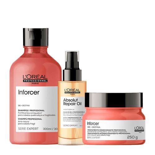 Kit L'Oréal Professionnel Serie Expert Inforcer- Shampoo 300ml + Máscara 250g + Óleo 90ml Kit