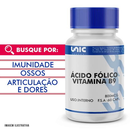 Vitamina B9 (Ácido Fólico) 800mcg 60 Cápsulas 60 Cápsulas 60 Cápsulas