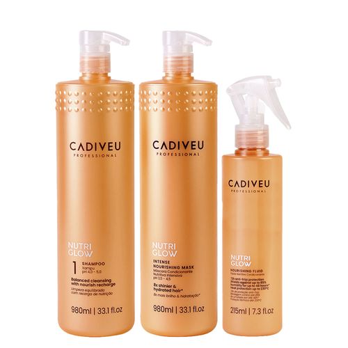 Kit Cadiveu Nutri Glow - Shampoo 980ml + Máscara de Nutrição 980ml + Leave-In 215ml Kit